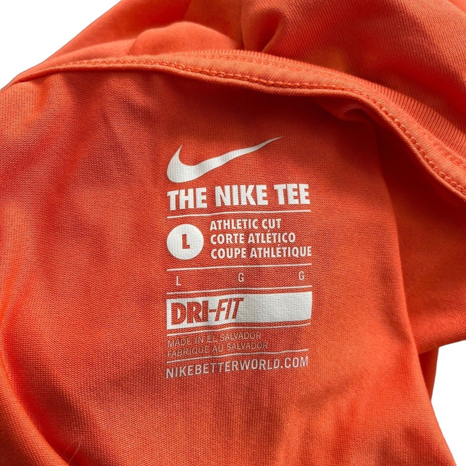Nike Womens Size Large TShirt Orange Vneck Athletic Cut Nike Tee Dri