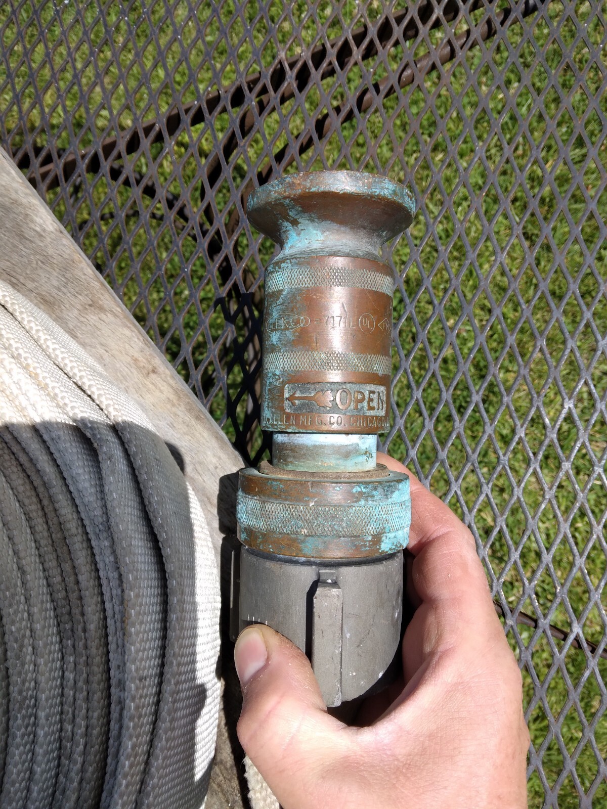 Vintage WD Allen Co.75 ft Firehose and Brass Nozzle