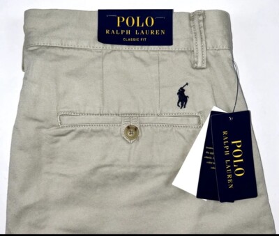 Polo RALPH LAUREN Mens 42x32 Light Khaki Flat Front CLASSIC FIT