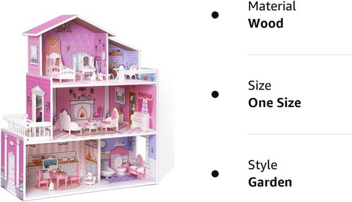 Wooden Dollhouse Playset 3 Stories 5 Rooms 24 PCS Furniture Pretend Play Toys - Picture 7 of 7