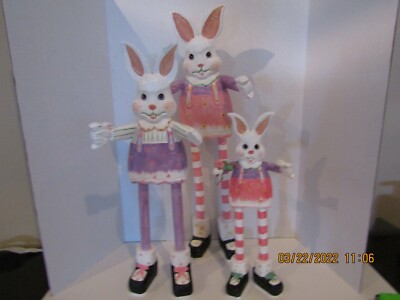 Set of 3 wood painted ''Long Leg'' Rabbits Easter Pink & Lavender