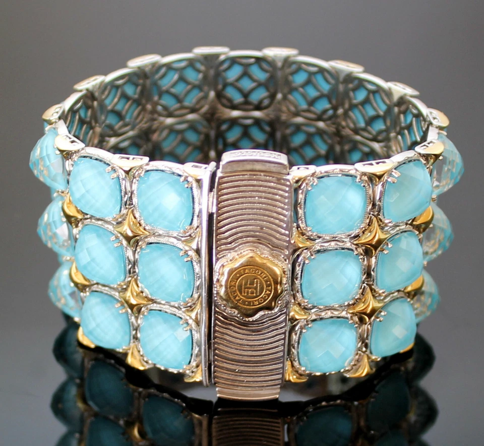 Auténtico Brazalete Tacori Neolita Turquesa Oro 18k Acentos Plata de Ley Foto 2 de 4