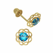 Baby Girl Topaz Birthstone Kids Stud Earrings Screw Back 14K Yellow Gold
