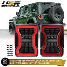 JL Style Full LED Tail Light w/ Clear Lens set (L+R) for 07-18 Jeep Wrangler JK
