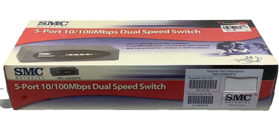 SMC Networks EZ6505TX 5-Port 10/100Mbps Dual Speed Switch 751.0179 Sealed New - Image 4 of 4