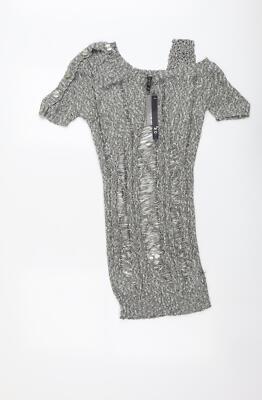 Moku Damenpullover grauer Bootsausschnitt Acryl Größe M - kalte Schulter