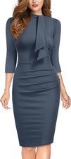 Women's Retro Half Collar 2/3 Sleeve Pencil Cocktail Dress - Vintage Chic Style
