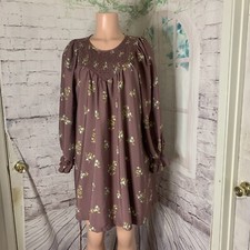A New Day Women's shift Dress Size Medium Mauve Floral Stretch Boho Long Sleeves