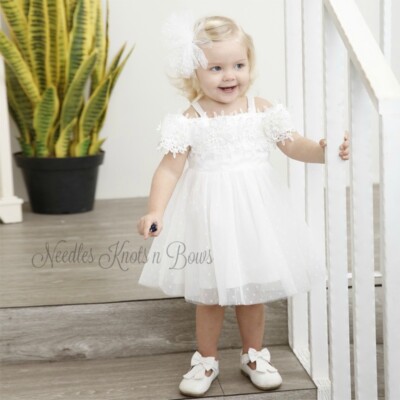 Girls White Flower Girl Dress, Pearl Embellished Trim, Size 12 Months or  Size 2 | eBay