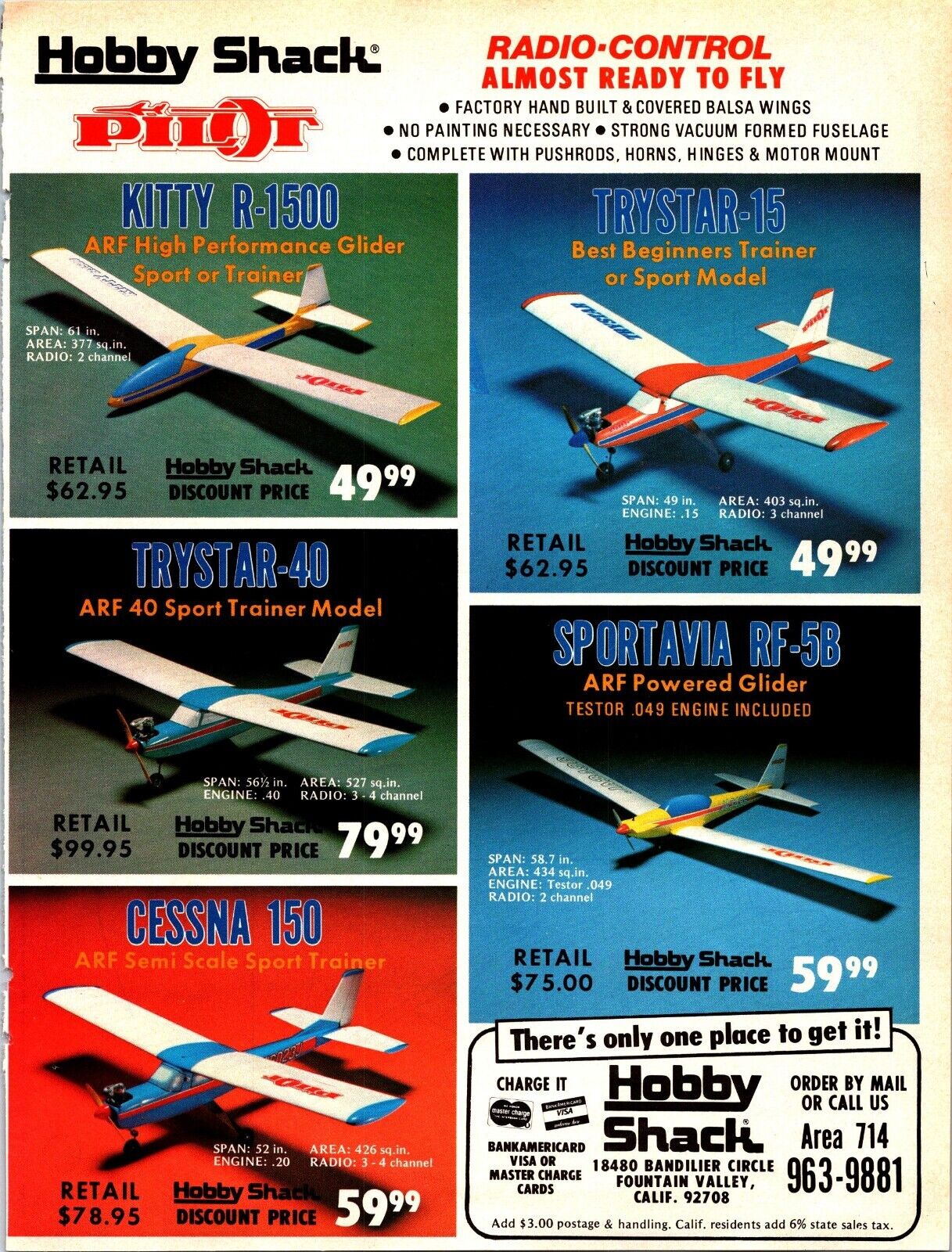 Pilot Kitty R 1500 RC ARF Kits Vintage Print Ad Hobby Shack 
