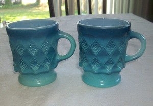 2 Vintage Fire King Anchor Hocking Blue Diamond Kimberly ...