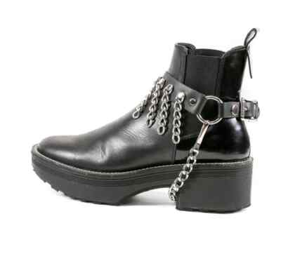 Black Leather Boot Strap Hanging Chain Punk Rock Emo Goth Metal Alternative Club