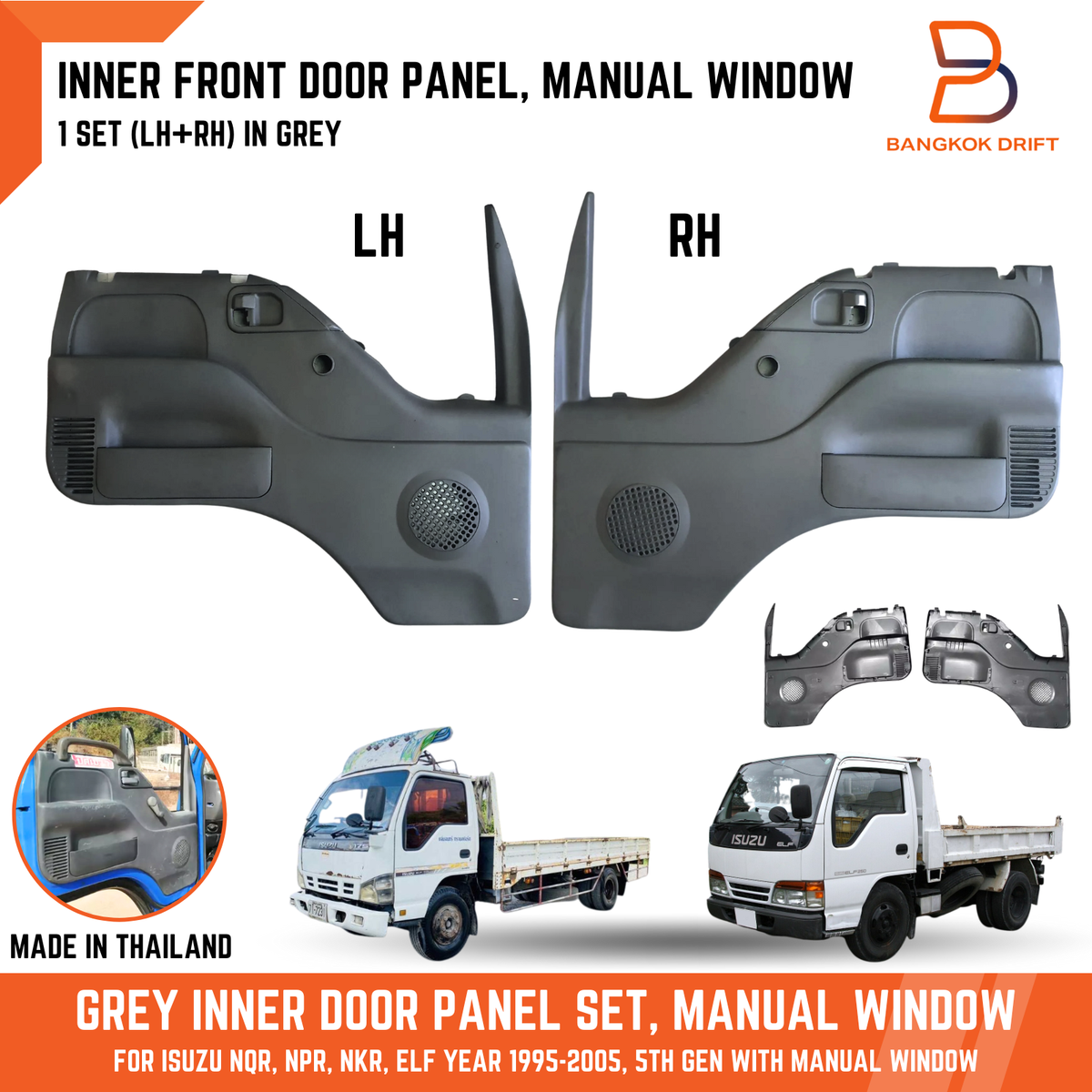 PAIR GREY INNER FRONT DOOR PANEL MANUAL WINDOW FOR ISUZU NPR NKR