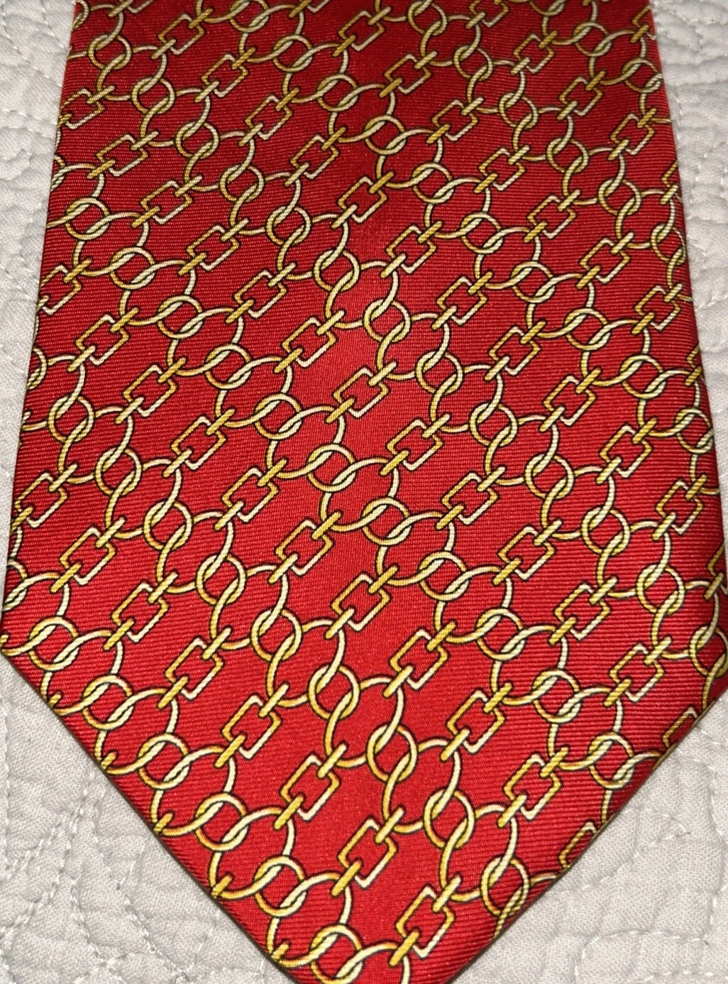Cravate Paolo Gucci en soie Made In Italy 60x3,75 rouge or vintage équestre