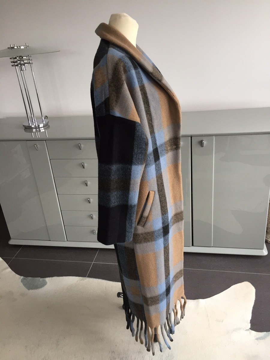 RINO PELLE Mantel Wollmantel kariert mit Fransen, Größe 34