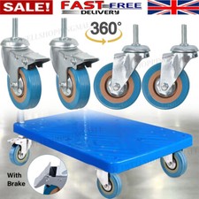 4 x Heavy Duty 75mm Rubber Swivel Castor Wheels with Brake Trolley Furniture M10