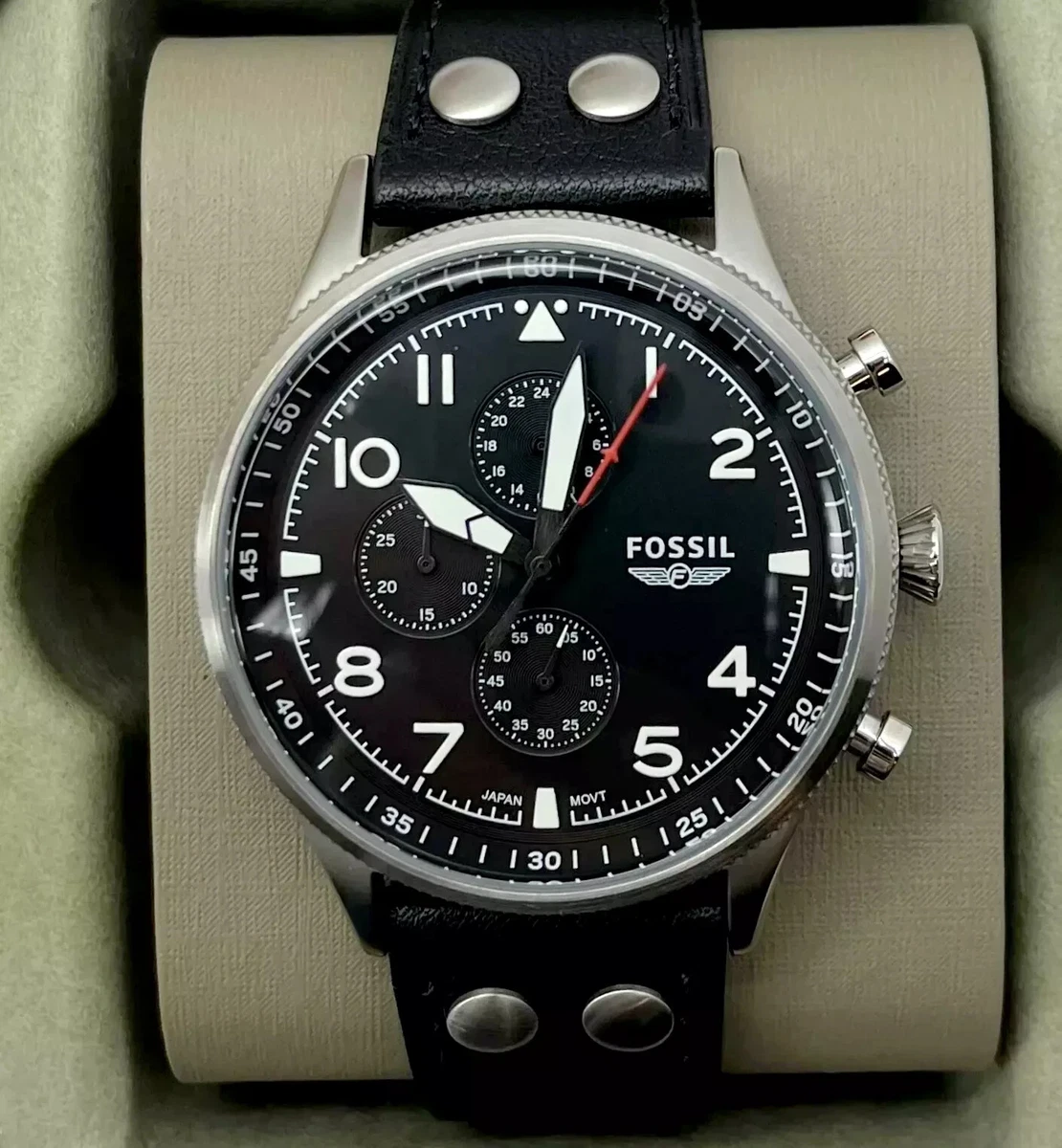 Fossil Retro Pilot Chronograph Black LiteHide Leather Men s Watch