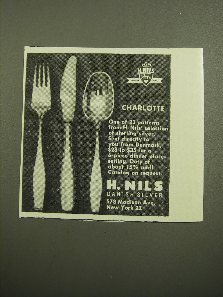 1960 H. Nils Charlotte Elegant Silverware Vintage Ad