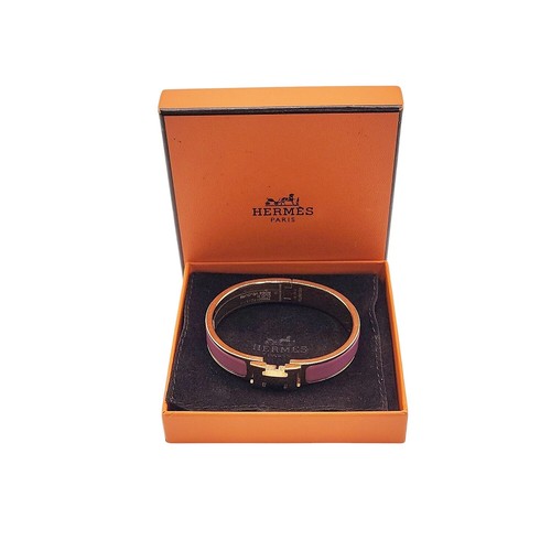 Hermes Clic-Clac H Gold-Tone Narrow Bangle Bracelet Rose Velours - Picture 6 of 6