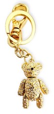 Rhinestone Articulated Bear Keychain Goldtone Metal Crystal Paved Keyring FLAW