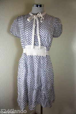 D&G Dolce & Gabbana Navy Anchors & Stars Printed Romantic Silk Dress Sz.38 3 4 5