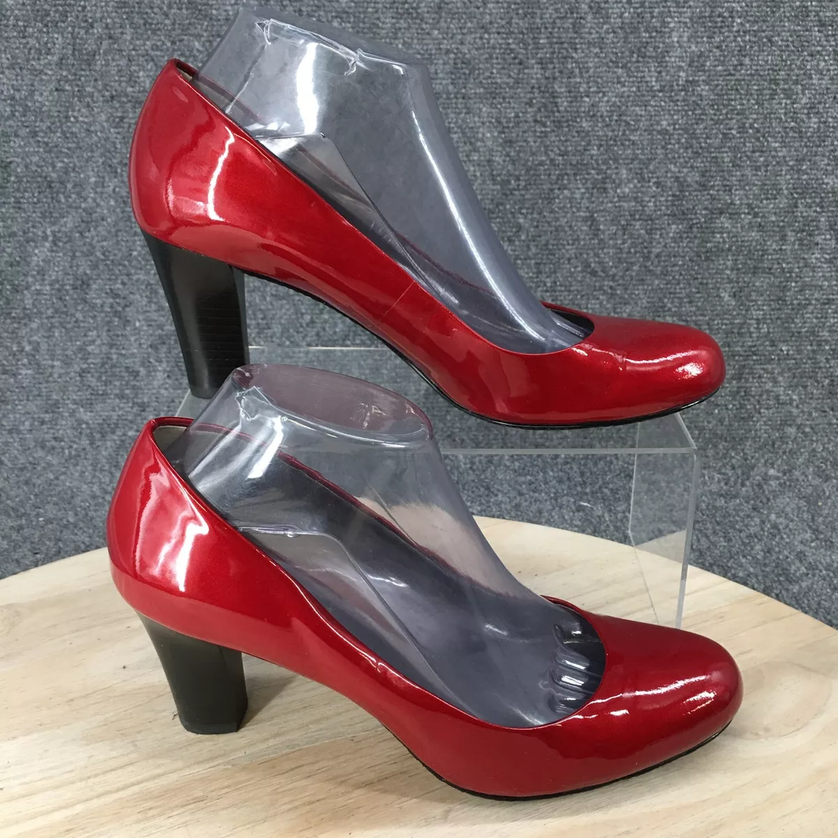 Liz Claiborne Pumps Womens 8.5 M Johnnie Red Patent Leather Block Heels Casual