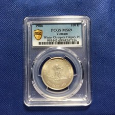 PCGS-MS69 1986 VIETNAM SILVER 100 DONG, WINTER OLYMPICS CALGARY PE. LOW MINTAGE