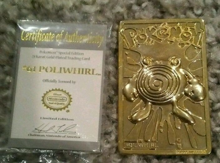 Pokemon Poliwhirl 23k Gold Plated Trading Card 1999