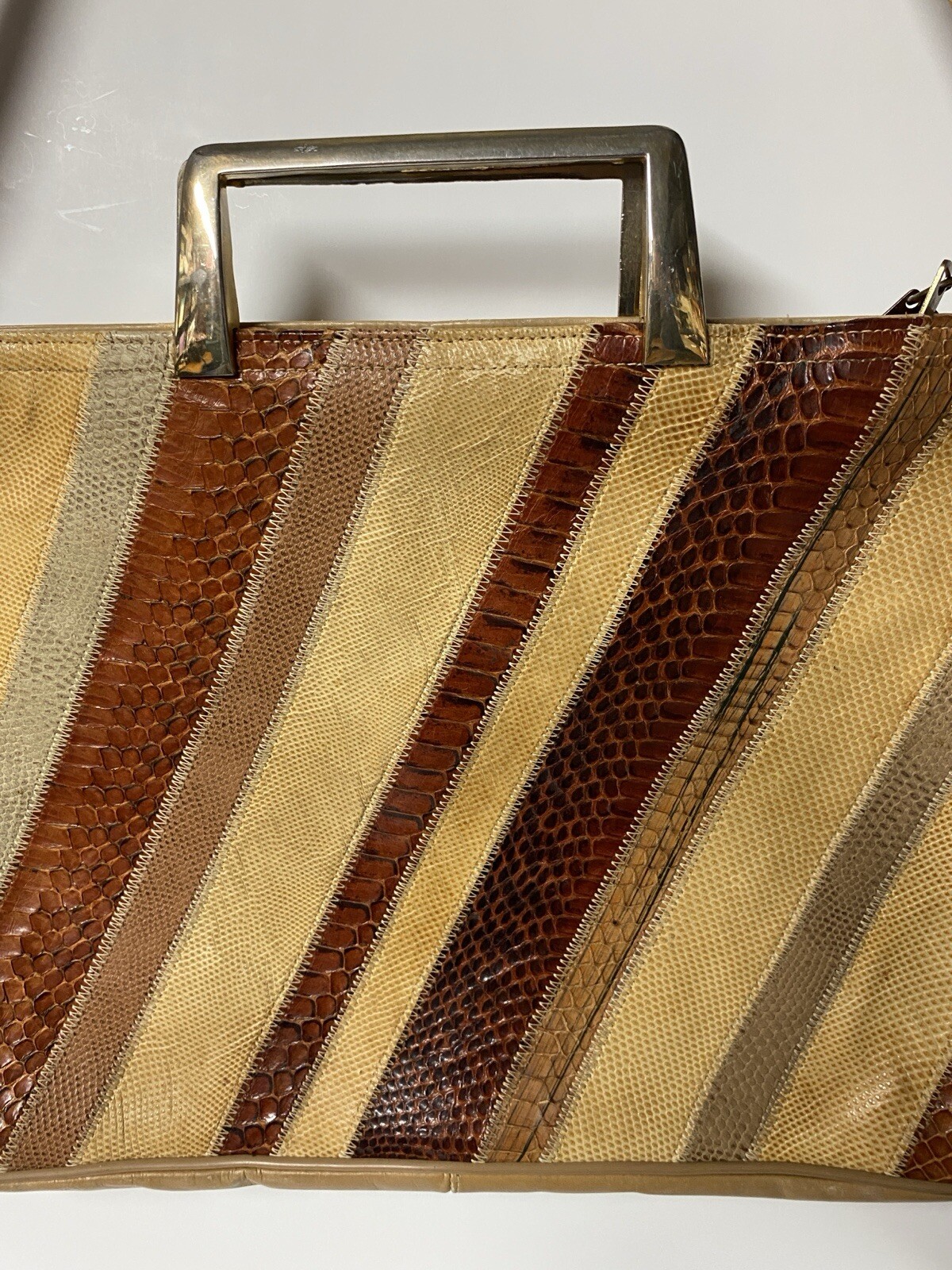 Varon Snakeskin Patchwork Double Handle Removable… - image 9