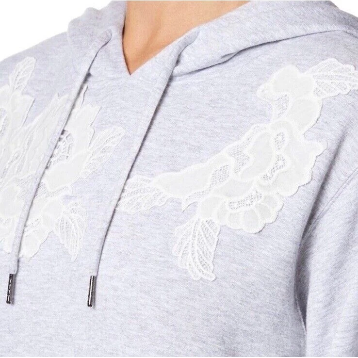 Sudadera con Capucha Betsey Johnson Para Mujer Gris Floral Encaje Apliques Rendimiento Pullover M Foto 2 de 4