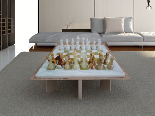 Scacchiera Artigianale in Onice Verde e Marmo Bianco Cinder 30 cm - Set da Gioco - Foto 7 di 15
