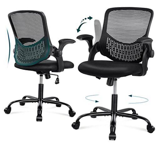 Ergonomic Computer Mesh Home Office Desk Flip-up Armrests, Rolling Swivel