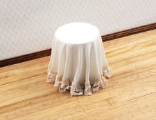 Dollhouse Side Table Round Ivory Skirted Lace 1:12 Scale Miniature Furniture