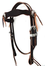 Oiled Bridle Leather Headstall Browband Cowboy Slotted Conchos Horse Tack Watt 