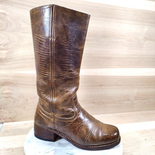 Vintage Frye Campus Boots Women 8.5 M Golden Brown 14L Square Toe Distressed