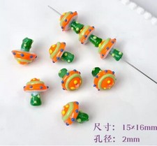 10pcs hand painting Lampwork glass Beads Mushroom Shape dot on orange green