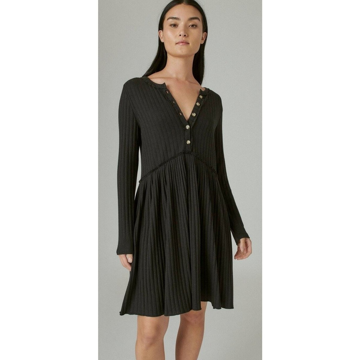 Lucky Brand Cloud Jersey Wide Ribbed Dress Women's Dress Jet Black : XS (US 0-2) Lucky Brand Cloud Jersey Wide Ribbed Dress Women's Dress Jet Black : XS (US 0-2)