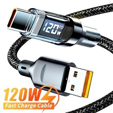 120w Super Fast USB Type-C Charging Cable Braid Phone Charger Lead with Display