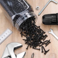 1000 Pcs 8x1 Black Wood Screws Cross Drive Self-Tapping for Furniture Assemb...