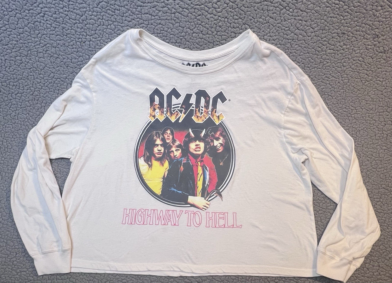 AC/DC Highway To Hell Album Cover Womens Cropped Shirt Size 2X White