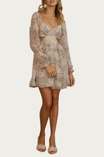 Endless Blu. Cutout Chiffon Babydoll Mini Dress Cream/black