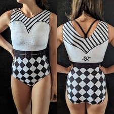 GK Jordan Chiles Gymnastics Leotard White Black Domino Sequins Size AM