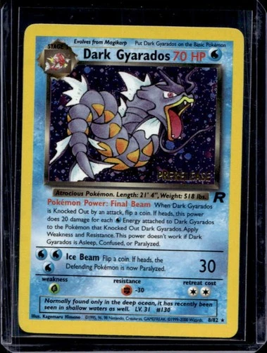 2000 Pokemon Team Rocket Dark Gyarados Prerelease Holo #8/82