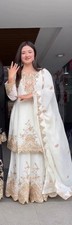 Presenting Faux Georgette White Top Palazzo And Dupatta For Wedding  Party Wear