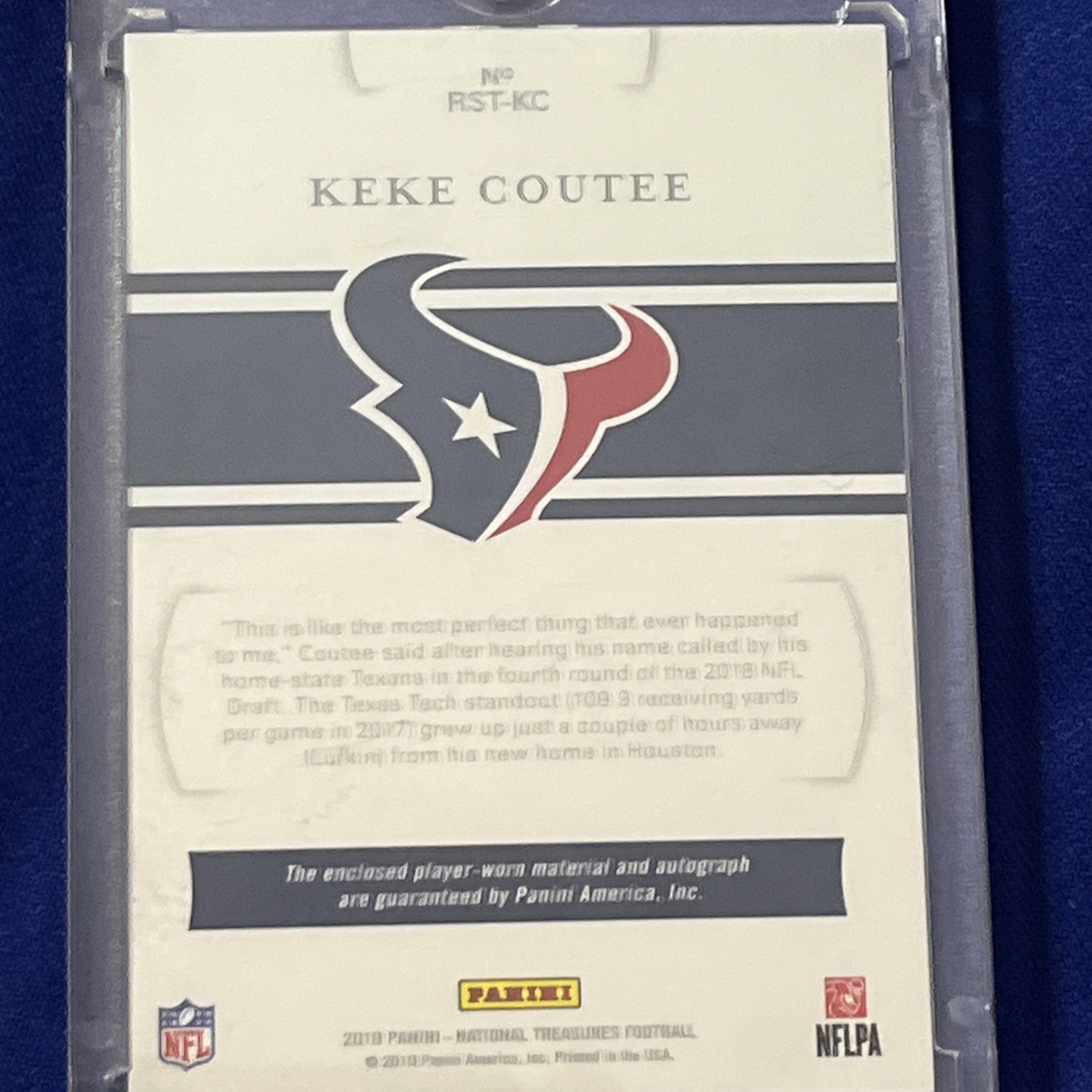 2018 Panini National Treasures - ONE OF ONE 1/1 Keke Coutee #RST-KC LAUNDRY TAG view 11