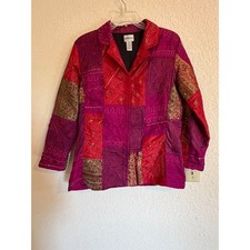 Chicos Womens Silk Blend Patchwork Embroidered Sequin Jacket Medium Size 1