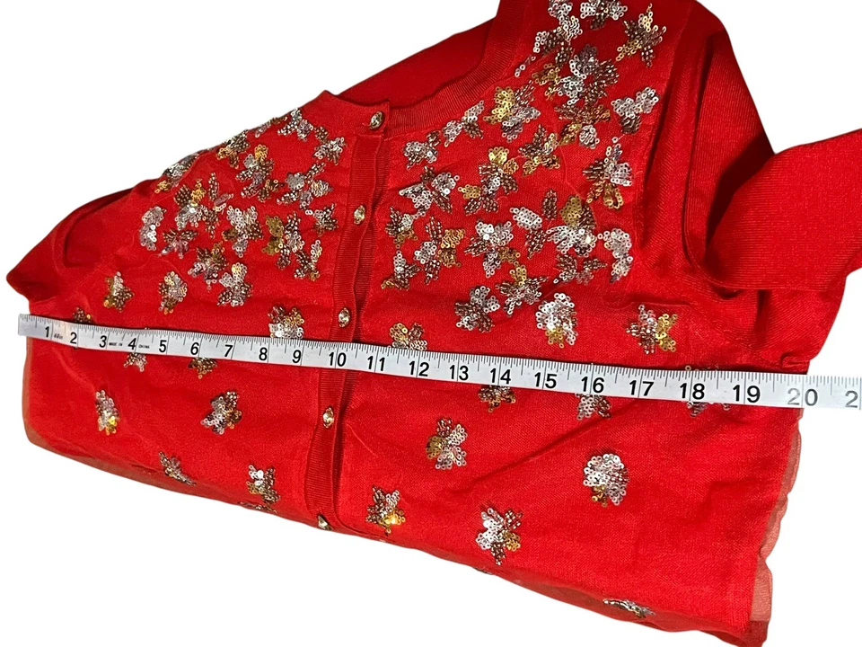 Cárdigan suéter Charter Club para mujer talla L lentejuelas rojas estrás botones nuevo Foto 4 de 4