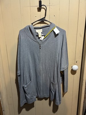 Ladies Shae Gray Oversize Hooded Long Sleeve Knit  Full Zip Sweater - Size M