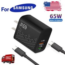 65W PD Power Adapter Duo Wall Charger Cables For Samsung S20 S21 S23 S24 S9 NOTE