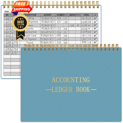 HAUTOCO Accounting Ledger Book A5 Horizontal Books for Pastel Blue